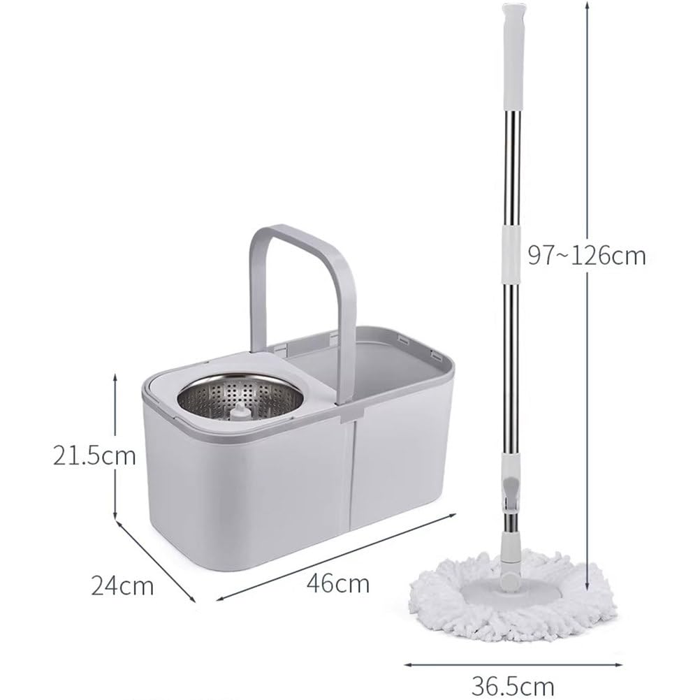 Juego de fregona giratoria y Cubo con escurridor para el hogar, Sistema de Cubo y fregona giratoria de 360° con Mango extendido de 50" y 1 Recambio de fregona de Microfibra