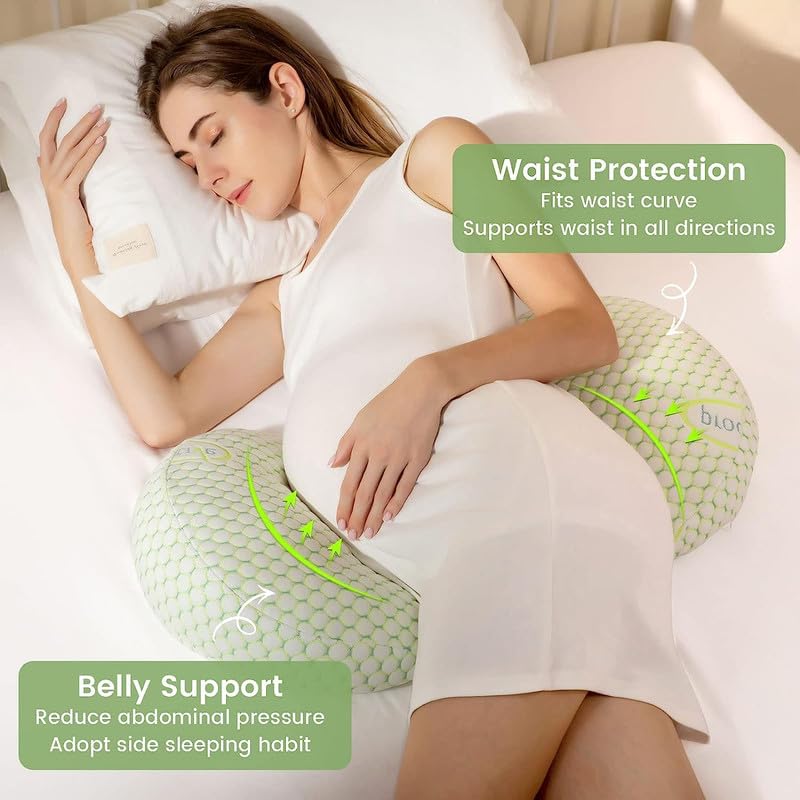 Pregnancy Pillow for Sleeping, Side Sleeper Soft Pregnancy Body Pillow Support for Back, Belly, HIPS, Legs of Pregnant Women, Maternity Pillow with Detachable and Adjustable Pillow Cover (Green)