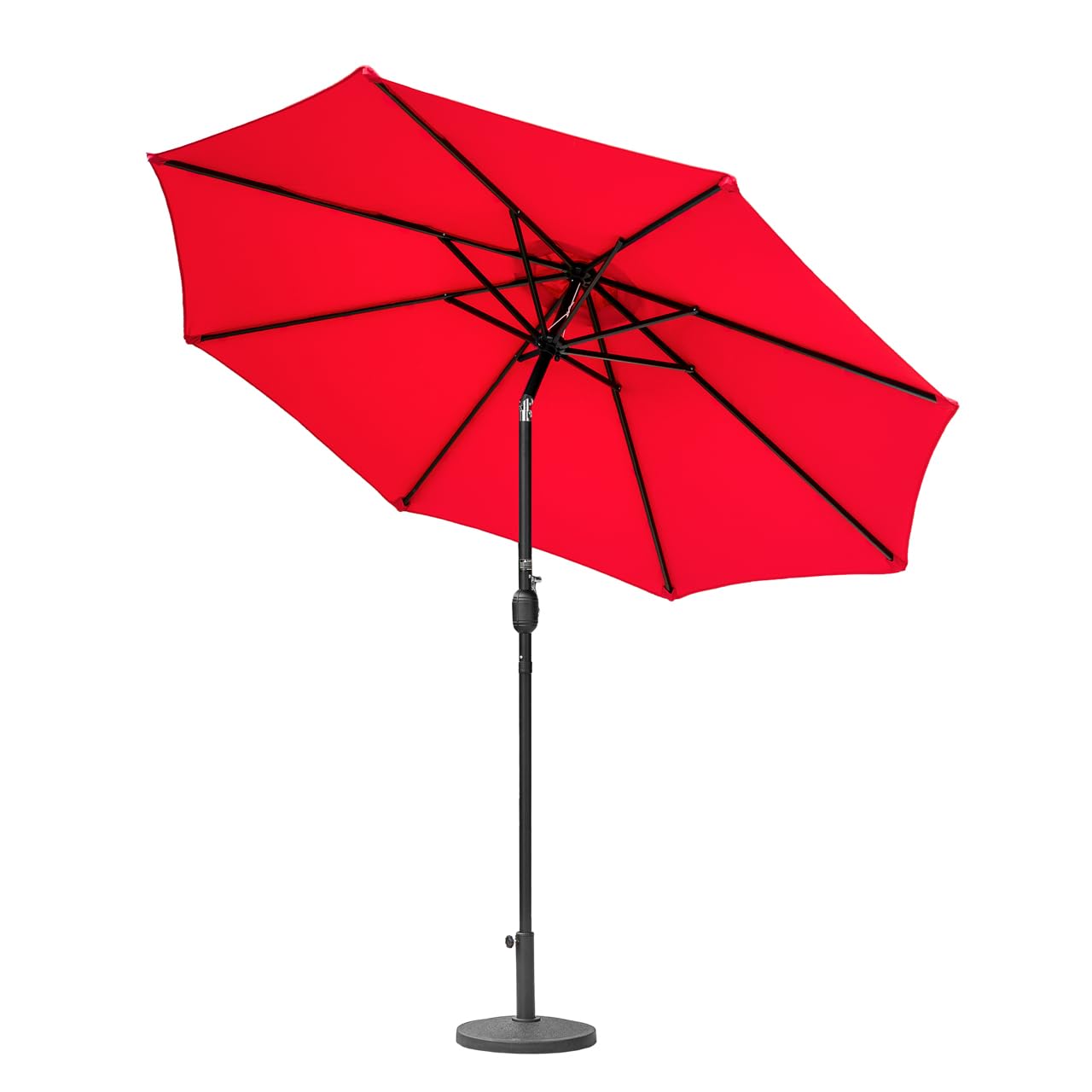 Harrier Crank & Tilt Parasol with LED Lights [2.7m] – Outdoor Garden Patio Umbrella with Optional Waterproof Cover – 6 Colour Options (Dark Red, 8. Parasol + Cover + 23L Plastic Base)