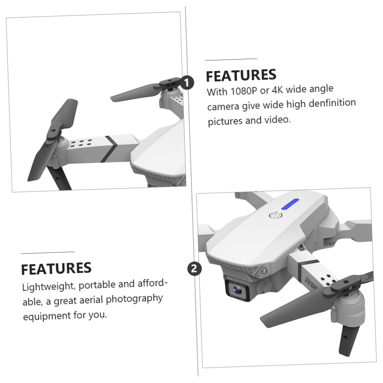 ifundom Drone Pieghevole E525 Doppia Fotocamera 4k, Video ad Alta Definizione, Connessione App, Leggero e Portatile per Riprese Aeree