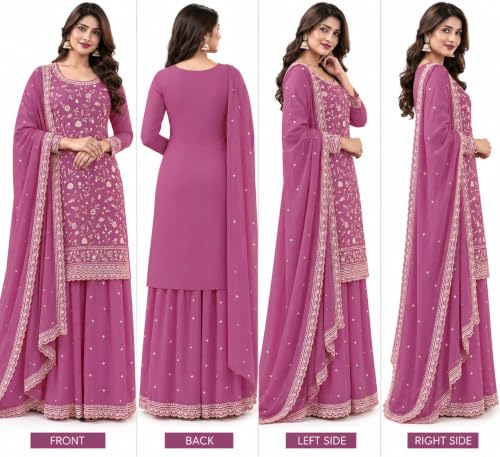 jm accessories Pink Semi-Stitched Kurta Sharara Set - Image 3