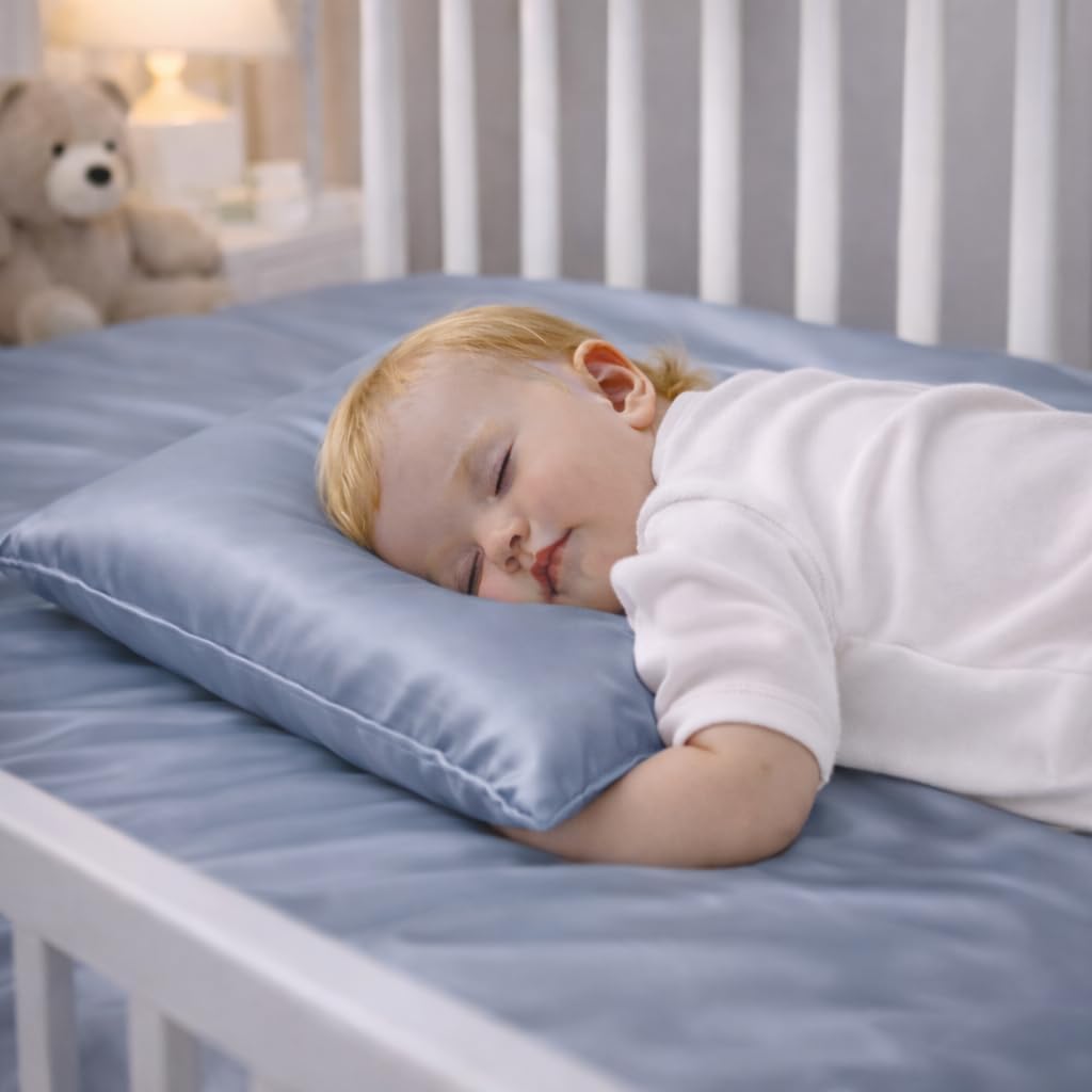 ROSEWARD Organic Mulberry Silk Baby Pillowcase with Zipper, 10"x13" Toddler Pillow Cover – Hypoallergenic, Soft for Kids Hair & Skin, for Boys & Girls, Great for Travel & Crib (Silver Grey)