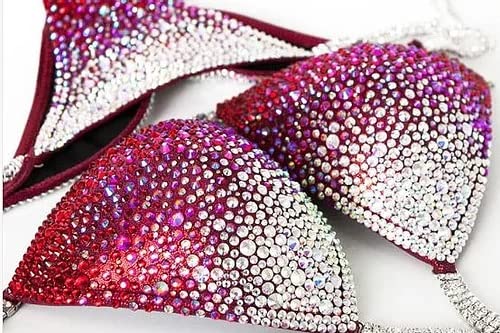 AAA Rhinestone 3-Row Style 5-Piece Bikini Connector Set - Super Durable, Reinforced Back with Comfort Strip for NPC, IFBB, WBFF, SNBF Bodybuilding Stage Suits, Sparkly Rhinestone Competition Wear