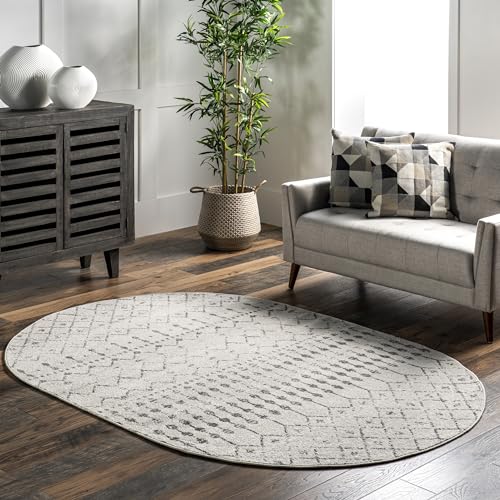 Nuloom RZBD16A-O406 Oval 4X6 Moroccan Blythe Area Rug, Grey, Faded Bohemian Design, Stain Resistant, For Bedroom, Dining Room, Living Room, Hallway, Office, Kitchen cover