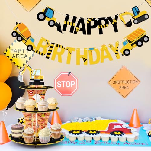Image of Construction Happy Birthday Banner Construction Birthday Party Decorations for Kids Boys 1st 2nd 3rd Baby Showers Truck Tractor Sign Party Supplies
