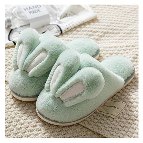 Preisvergleich Produktbild Neue Art Baumwolle Hausschuhe Weiblich Niedlich Cartoon Hasenohren Tasche Ferse Paare Plüsch Männer und Frauen Winterhaus Haushalt Schuhe Warm House Hausschuhe-Grün_37-38Eu