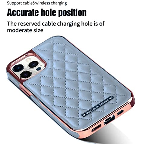 Image of PULOKA iPhone 12 Pro Max Electroplated Leather Case Royal Diamond Design Back Cover for Apple iPhone 12 PRO MAX 6.7 inchinch - Sierra Blue