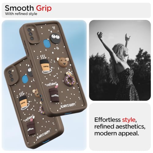 Image of Outlouders Back Cover for Samsung Galaxy M11 | 3D Cartoon Bear Cute Fun Silicone Full Body Protection Bumper Case (Brown)
