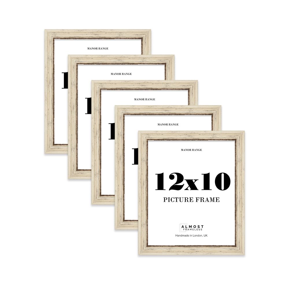 12x10 Picture Frame, Display 12x10 Pictures (25.4 x 30.5cm) - Distressed Cream Luxurious 42mm Edge Gallery Wall - 5 Pack