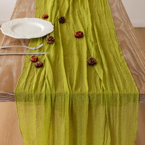 image for Keketoarrange Moss Green Cheesecloth St Patricks Day Table Runner Gauz