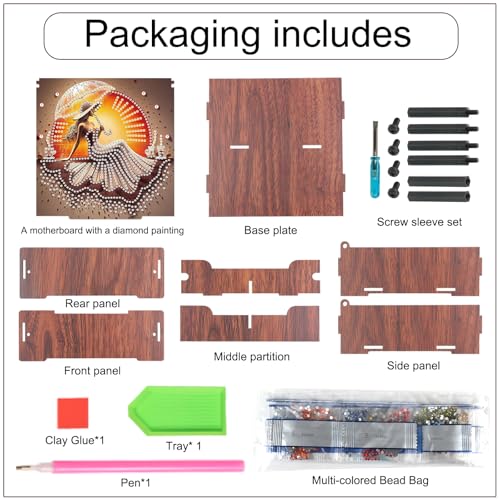 Image of AiYuanzsh DIY Diamond Art Storage Box, Sunset Lady Design Wooden Diamond Painting Case with Flip-Top Lid and 4 Divided Compartments, Desktop Craft, Jewelry and Accessories Supplies Storage Container