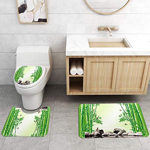 Claean-Acces-Home Badezimmermatten Set Muster Bambus Badematte Und Duschvorhang Set Badezimmer Toiletten Teppiche Fuß… – Bild 5