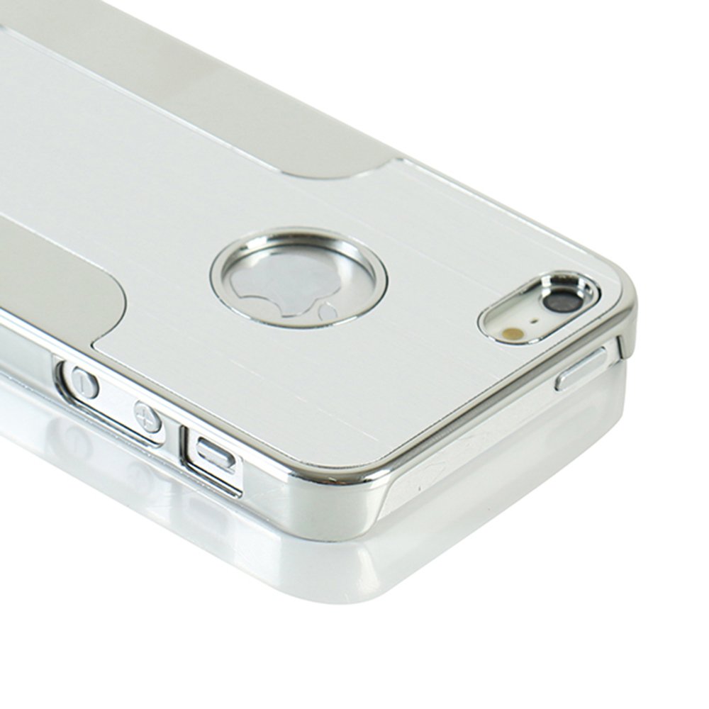 iPhone 5 Case, iPhone 5s Case, iPhone SE Case, MTRONX™ Durable Luxury Brushed Metal Aluminum Chrome Plastic Defender Case Cover Bumper for Apple iPhone SE, iPhone 5s, iPhone 5 - Silver(AB-SR)