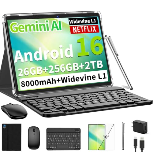 Image of Android 16 Tablet with Keyboard - 26GB+256GB+2TB, Octa-Core(Black Case)