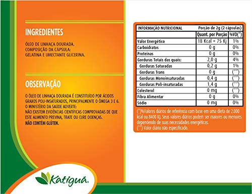 Óleo De Linhaça Dourada 120 Cápsulas De 1000Mg, Katiguá