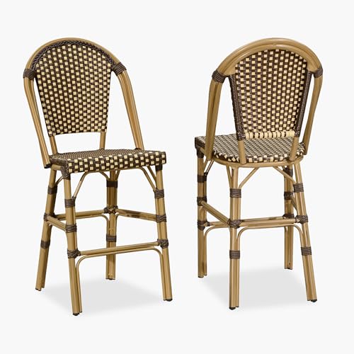 Image of PURPLE LEAF French Counter Height Bar Stool Set of 2 25 inch Bamboo Print Finish Patio Bar Chairs with Back Rattan Bar Chairs French Bistro Set for Kitchen Outdoor Counter Stool Brown