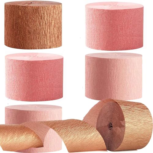 Image of We Moment Rose Gold Pink and Dusty Pink Crepe Paper Streamers 1.8 Inch Widening 6 Rolls,Rose Gold Streamer 82 feet per roll for Wedding Birthday Bachelorette Bride to Be Party Decorations