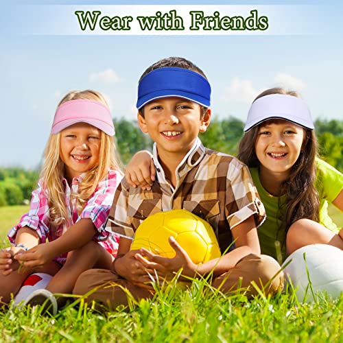 Wesiti 24 Pcs Kids Visors Sun Hat Adjustable Athletic Ponytail Sports Hat Unisex for Children UV Protection Fit 6 to 12 Years Old Assorted Colors Golf Tennis Volleyball Visor Party Favors Gift4