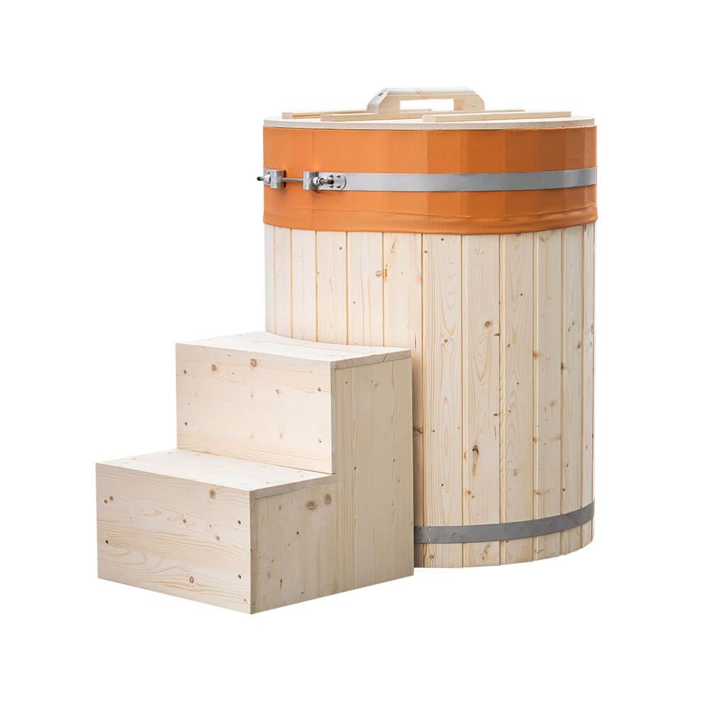 Home Deluxe - Cold Tub Arum ⌀ 72 cm, Außenhöhe 100 cm, Nordische Fichte, inkl. Abdeckung und Treppe I Badefass Badetonne Eistonne