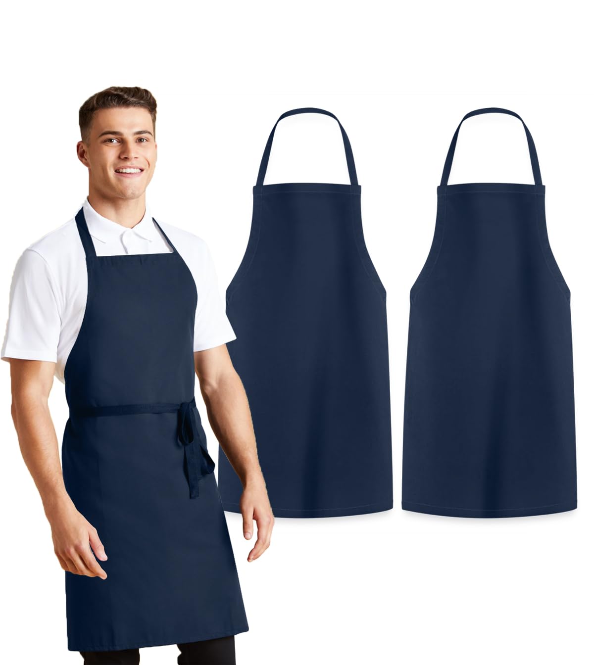 Avalon Kitchen Fartuchy unisex śliniak - 100% poliester fartuch szefa kuchni z bardzo długimi krawatami - fartuch kuchenny dla mężczyzn i kobiet, granatowy, Pack of 2