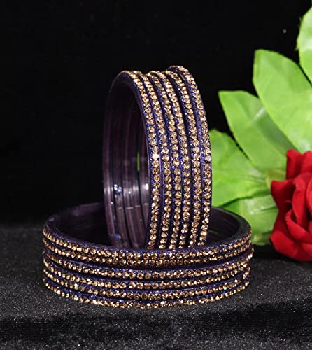 Image of NMII Glass with Zircon Gemstone and Beads Studdded Glossy Finished Traditional Bangle Set For Women and Girls