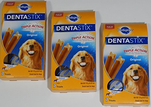 Pedigree Dentastix Triple Action Original Treats for Large Adult Dogs, 7-Count 6.07 Oz. Box (Pack of 3)