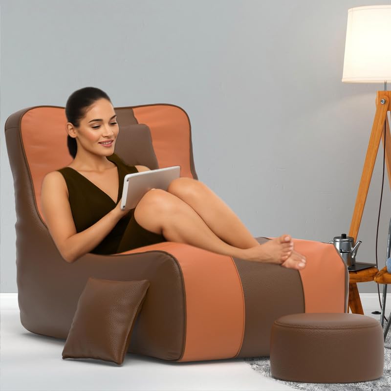 Biggie Bean Bag Chair 6XL Cover-Zuno Lounger-Laziness Pro Max-Crafted for Comfort-Styled for Elegance with Free Cushion & Footrest (Matching Color : Regular, Brown Tan-Brown)-image-40
