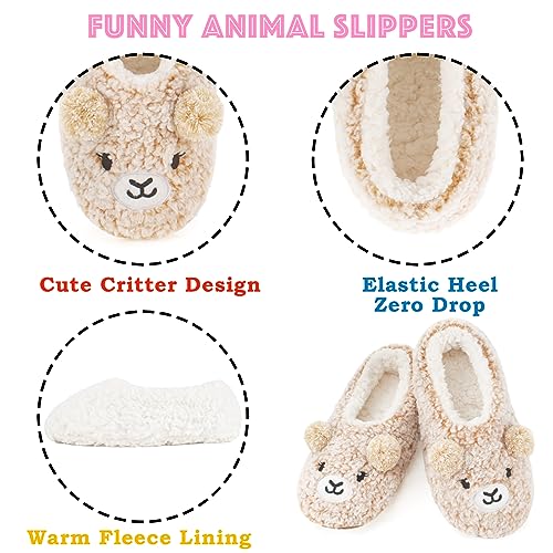 Image of Cozylook Cute Animal Slippers for Women and Kids Fuzzy Non Slip Soft Sole | Warm plush lining, gripper dots, playful animal details, machine wash cold, toddlers teens and adult women, indoor use