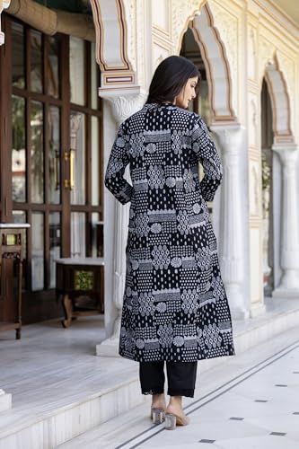 Image of Pistaa's Women Printed Mandarin A-Line Cotton Kurta With Palazzos