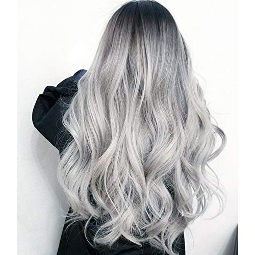 PORSMEER Long Ombre Silver Grey Wavy Curly Wig Middle Part 26 Inch for Women Natural Synthetic Hair Heat Resistant Fiber,Halloween Costume Wigs For Women - Image 3