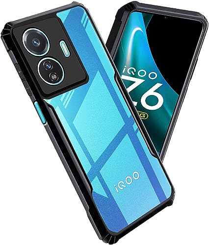 Image of A rtistque Clear Hard Transparent Acrylic Armor Anti-Drop Shockproof TPU Edge Back Cover Case for iQOO Z6 Lite 5G - Black