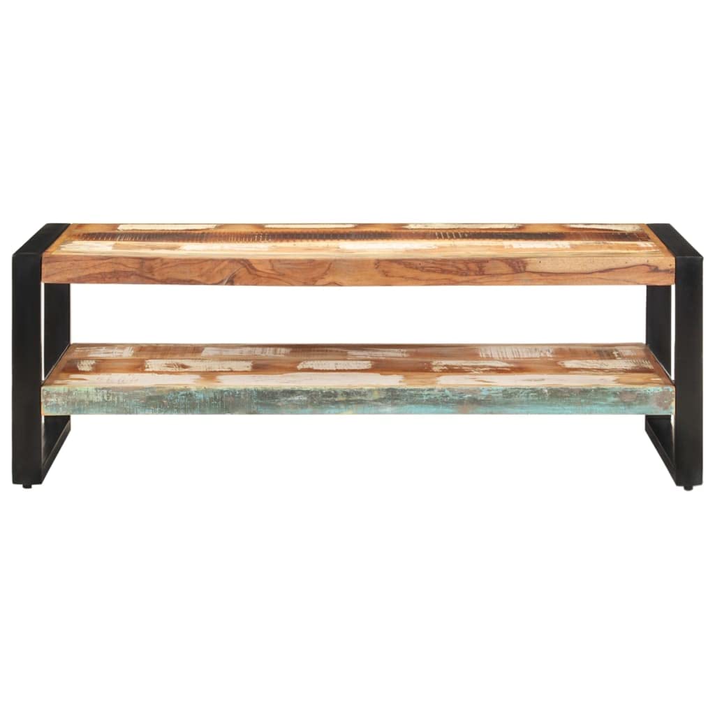 Hothingwell Stolik kawowy 2 poziomy drewna z odzysku 120x60x40 cm | Malowana proszkowo rama żelazna, mieszanka drewna tekowego z drewna bukowego mango, unikalny kolor losowy