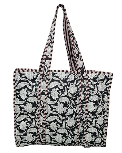 Image of Cotton Tiger Block Print Tote Bag, Indian Handmade Shopping Shoulder Bag, Unisex Market Daily Use