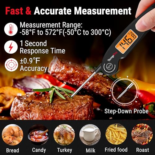 Image of TempPro TP605 Instant Read Meat Thermometer for Cooking, Waterproof Digital Food Thermometer with Large Backlit LCD, Kitchen Thermometer for Grilling, Smoking & Candy Making (Previously ThermoPro)