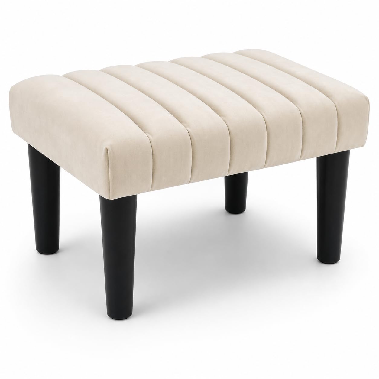 Velvet Ottoman Stool for Living Room | Upholstered Foot Rest Stool for Sofa | Modern Ottoman Bench for Bedroom | Vanity & Dressing Stool with Wooden Legs | Navy Blue-picture-17