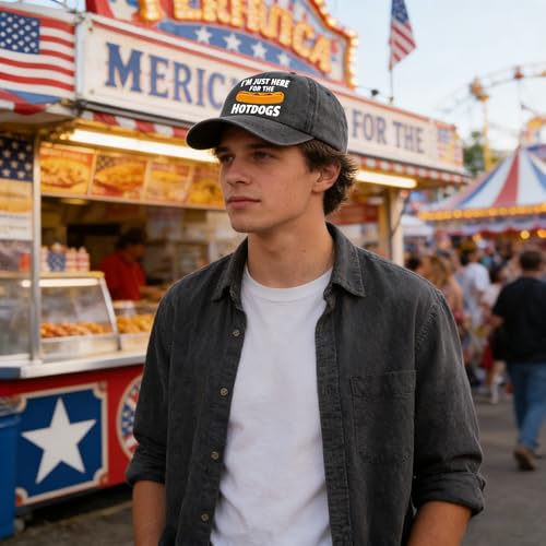 Image of I'm JUST HERE for The Hotdogs Hats for Men Baseball Caps Trendy Washed Workout Hats Light Weight