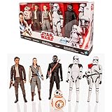 This 6 pack of Star Wars figures includes Rey in her Jedi training outfit, Captain Poe Dameron, BB-8, Kylo Ren and an exclusive First Order Squad Leader and an Excurioner