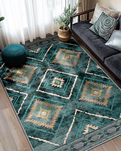 6x9 Machine Washable Non-Slip Area Rug - Teal/Green