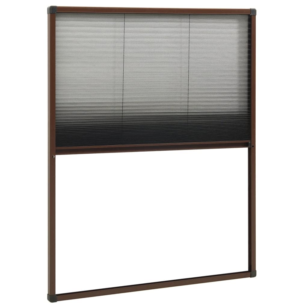Plissee für Fenster Aluminium Braun 60x80 cm Fliegengitter Mückenschutz mit Klettband, Reißverschluss, selbstklebend, zuschneidbar für Dachfenster, Balkontür, Terrassentür