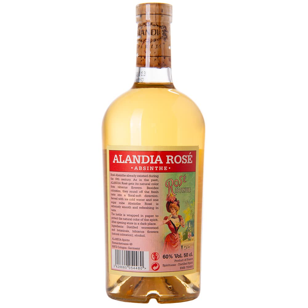 Absinth ALANDIA Rosé | Mit Hibiskusblüten natürlich gefärbt (ohne Farbstoff) | Traditionelles Rezept aus dem 19. Jh. | 60% Vol. | (1x 0.5 l)
