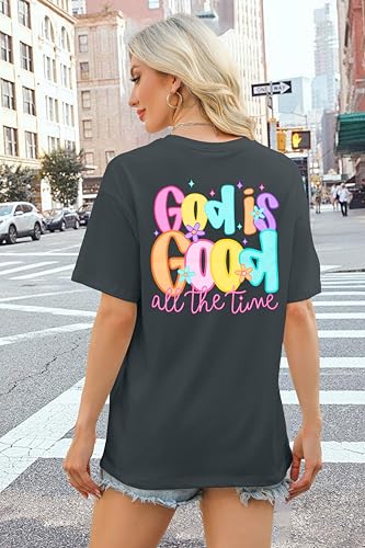 Christian Shirts for Women Oversized God is Good Shirt Jesus Bible Tshirts Religious Crewneck Short Sleeve Top4
