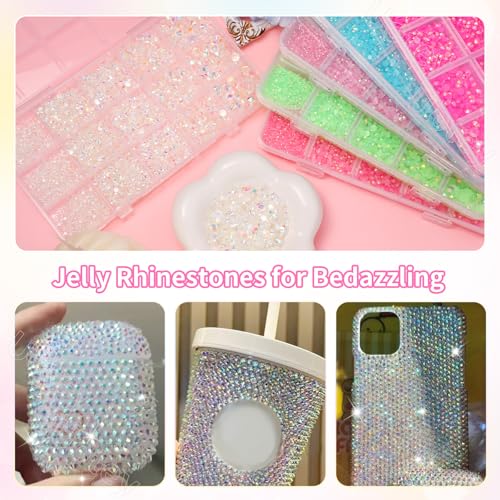Image of 16000 Pcs Resin Clear Rhinestones for Crafting, Flatback Transparent Gems Jelly Rhinestones, Mixed Sizes Bedazzling Crystal with Pickup Tool for DIY Crafts Clothing Tumblers Mugs Shoes Fabric