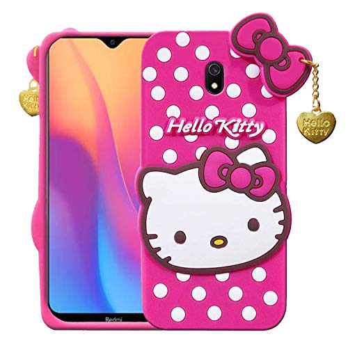 Image of Unirock Hello Kitty Back Case Cover for Redmi 8A| 3D Cute Hello Kitty Case |Soft Silicone Rubber Back Cover with Pendant Kitty Cover for Redmi 8A (Pink)