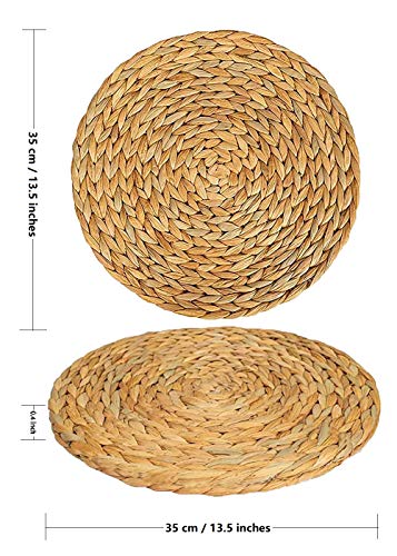 Dajamai 6 Pack Large Round Woven Placemats, Water Hyacinth Straw Braided Tablemats Natural Handmade Heat Resistant Non-Slip Potholder For Dining Table (13.5 Inch-6 Pack, Water Hyacinth Placemats) #TOP1