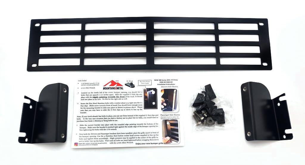 Stainless Steel Powder Coated Black Bumper Grille Insert Compatible with 2015-2019 Chevy Silverado 2500 3500 HD M2M #400-10-1