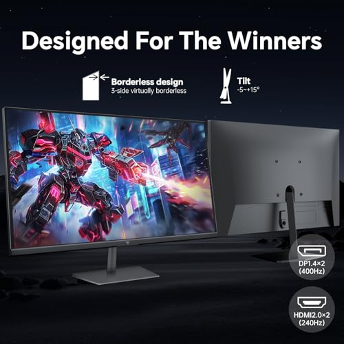 Image of KTC 24.5 inch 400Hz 240Hz Gaming Monitor | Fast IPS 1ms | FHD 1080P Monitor | HDR 400 128% sRGB | HDMI x2, DP x2 |Tilt Adjustability Silver-Gray VESA 360Hz Monitors H25X7