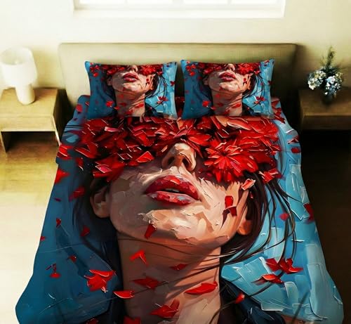 Image of Home Sizzler 7D Digital Print Impasto Floral Mask Art Soft Microfiber Double Bedsheet with 2 Pillow Covers, 300TC