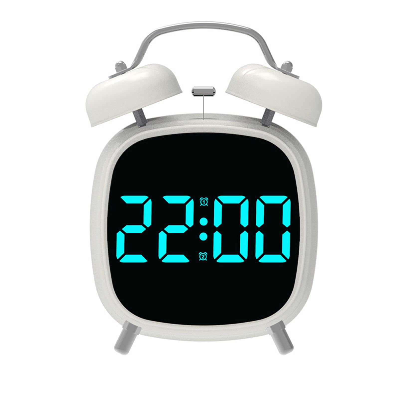 Ulijth White Shell Blue Lig Double Bells Alarm Clock With Night Light Loud Desk With Large Led Display 3 Brightness Loud For Heavy Sleepers