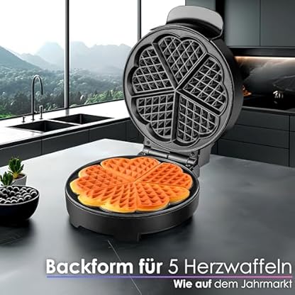 Waffeleisen | 1000 Watt | Waffelautomat für Herzwaffeln | Wafflemaker | Paninigrill | Waffeltoaster | Waffle Maker | Elektrogrill | Cool-Touch-Technologie | Antihaftbeschichtung | – Bild 4