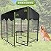 LMEBE Heavy Duty Dog Kennel Outdoor, Covered Dog Kennels Outside with Roof, 4x4.2x4.5FT Large Dog Enclosure Adjustable Feeder Door, Playpen Fence for Yard